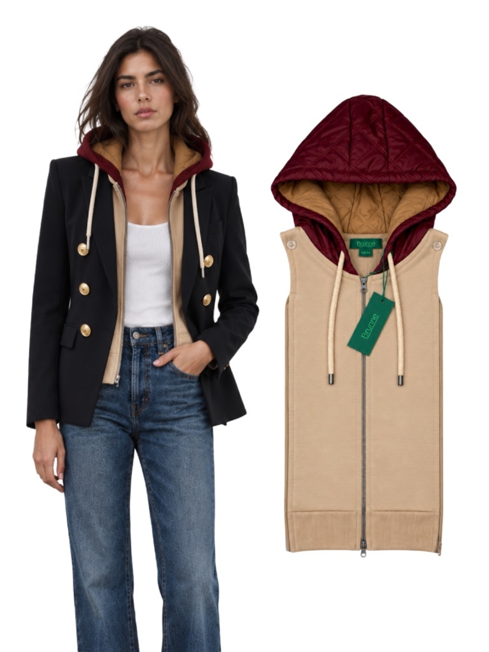 BRUNNE Beige French Terry Burgundy Puffer Dickey VB Compatible 00-14